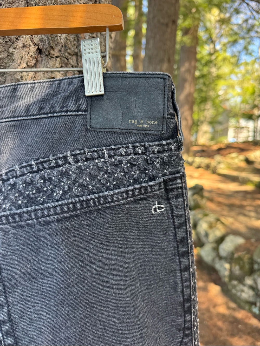 Rag & Bone Logan Mid Rise Wide Leg Black Tweed Jeans 32